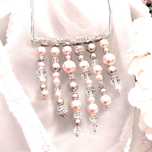 N129 Rare Swarovskiki Pearl and Crystal Fringe Collar Necklace with extender - Picture 3 of 6